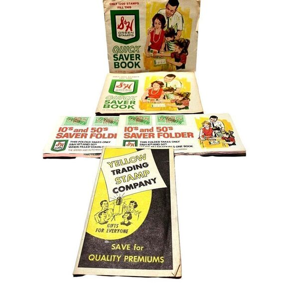 Vtg S&H Green Stamps Quick Saver Books 2 Full 10's & 50's Saver Folders Yellow - Picture 1 of 10
